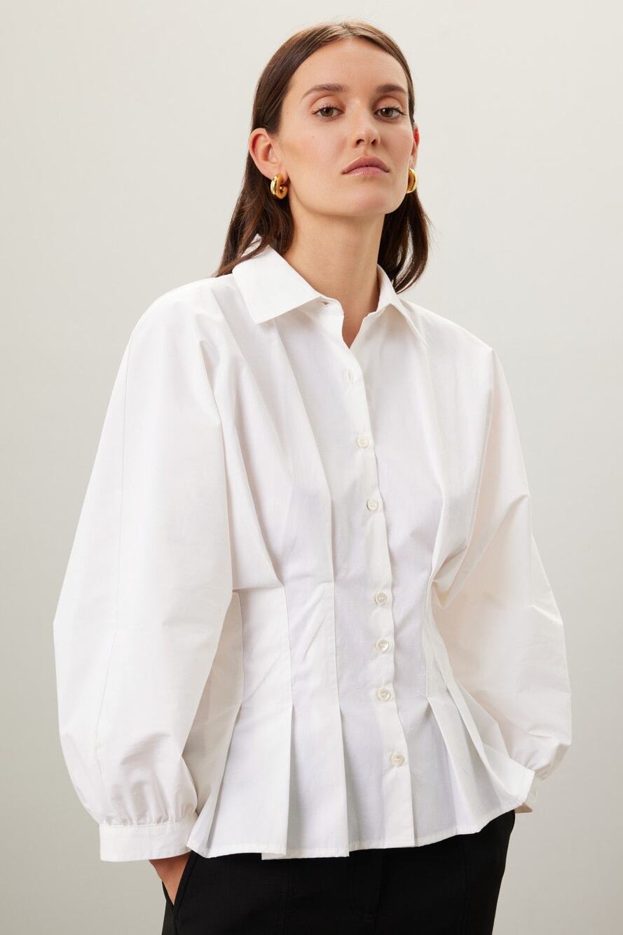NATORI White Cotton Blend Collared Front Button Techno Poplin Top Size 8
